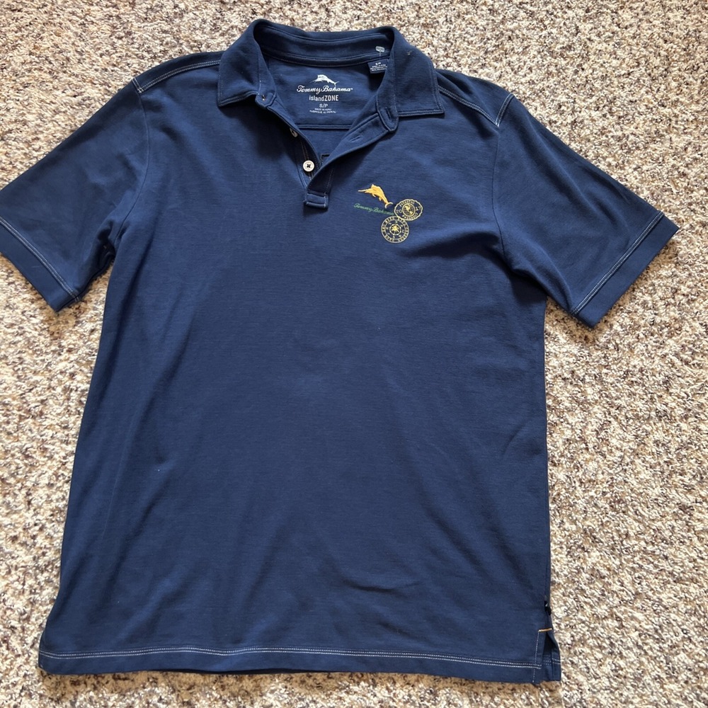 Tommy Bahama Men Island Zone Polo Shirt Short Sleeve Cotton Polyester Blue Sz SP